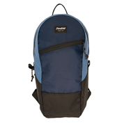 A Flowfold backpack in navy blue, light blue gridstop, and black, shown against a plain white background.