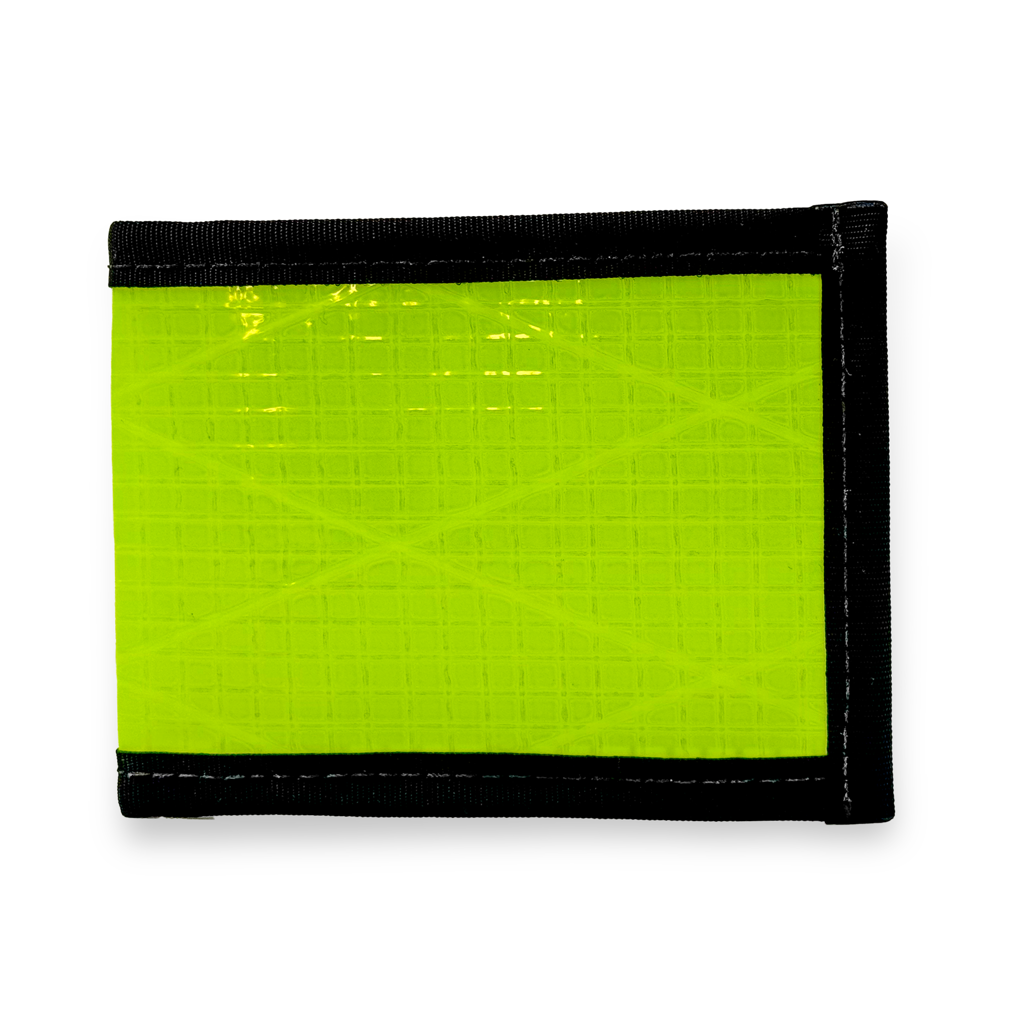 Lime wallet with black border on a white background