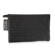 Black wallet with a tag on a white background