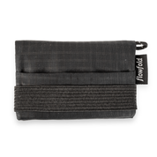 Black wallet with 'Flowfold' tag on a white background
