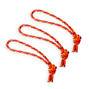 Three red braided zipper pulls with knots on a white background