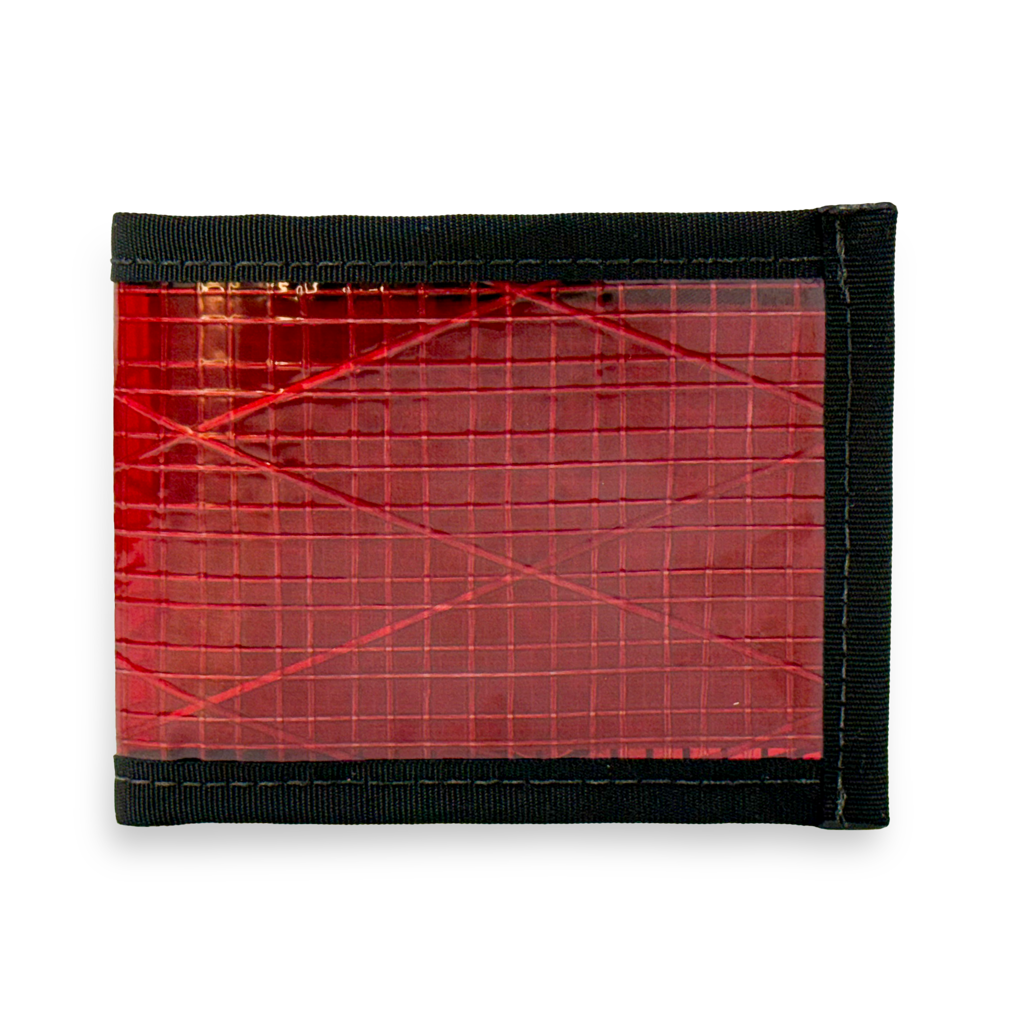 Red wallet with black border on a white background